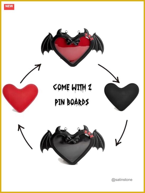 Gothic Heart Bat Wing Backpack Convertible Shoulder Bag Clear Window Display main image 4